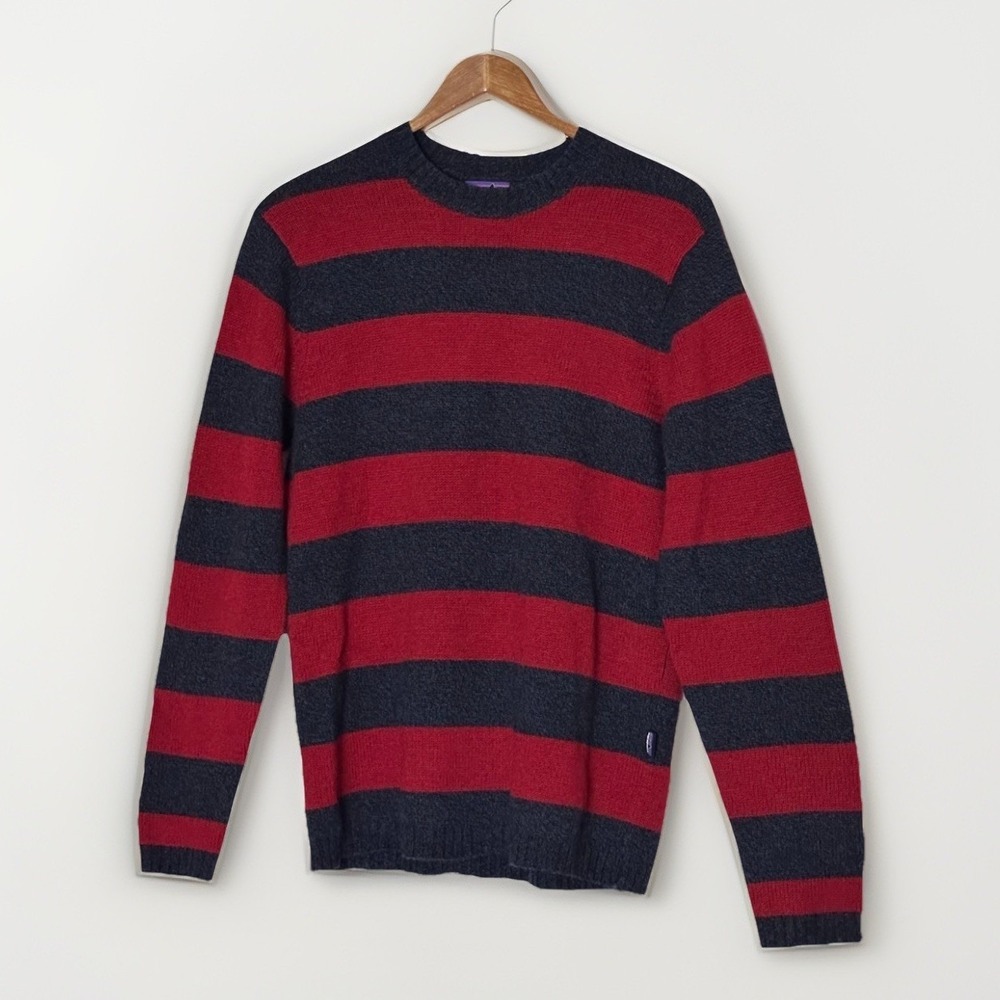Patagonia Lambswool Striped Sweater Men's S Red Navy Wool Crewneck Pullover